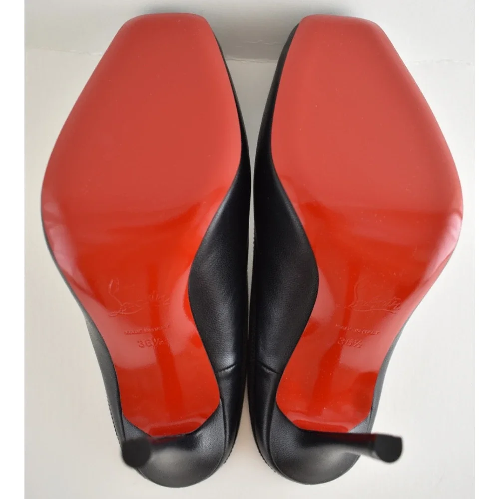 Christian Louboutin Cassia Mule 100 Black Leather Ballet Slip On Heel Pump 36.5
